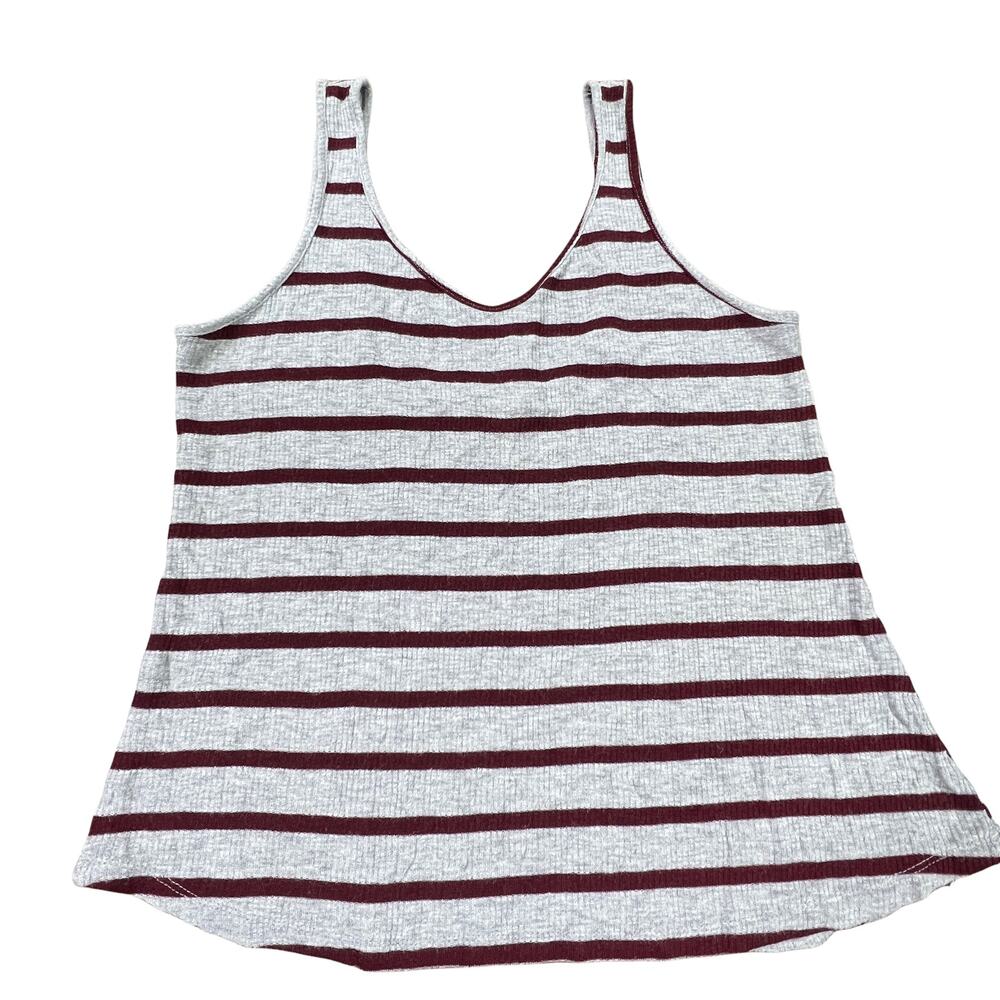 Divine Doll Gray Burgundy Striped Stretch Tank Top No Size Tag, w/ Measurements - Picture 2 of 7